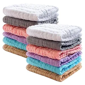 SWEET DOLPHIN Muslin Baby Washcloths - 12 Pack