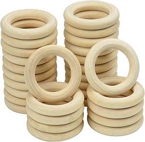 30 Pcs Natural Wooden Rings for Crafts