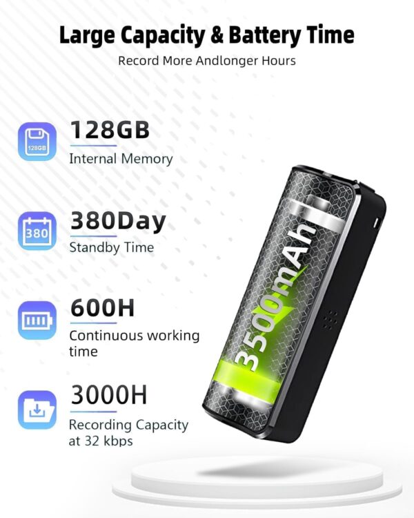 128GB Magnetic Voice Recorder with AI Noise Reduction