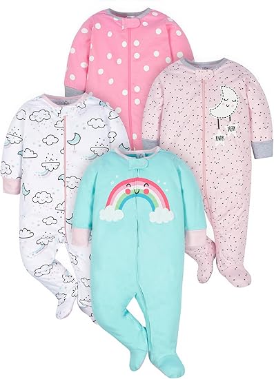 Gerber Baby Girls' Sleep 'N Play Footie 4-Pack