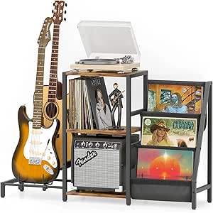 Vinyl Record and Guitar Stand Combo