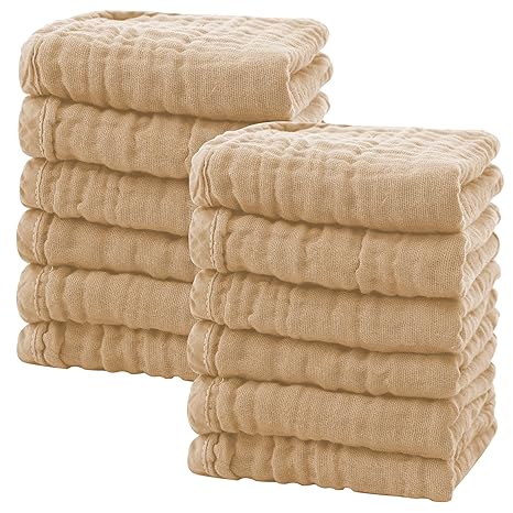 SWEET DOLPHIN Muslin Baby Washcloths - 12 Pack