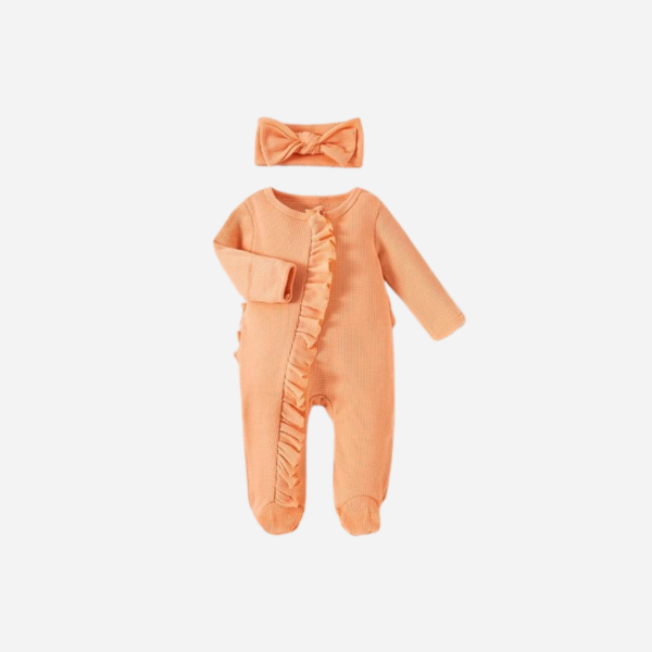 Newborn Girl Footies Romper with Headband