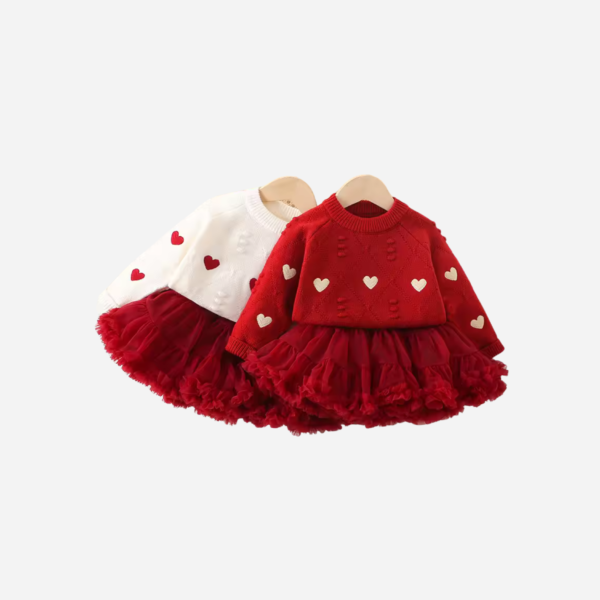 Kids Heart Knit Sweater and Tulle Skirt Set