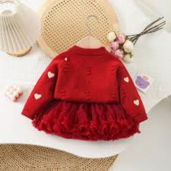 Kids Heart Knit Sweater and Tulle Skirt Set
