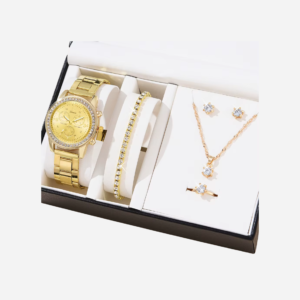 Elegant 5-Piece Jewelry Set with Quartz Watch