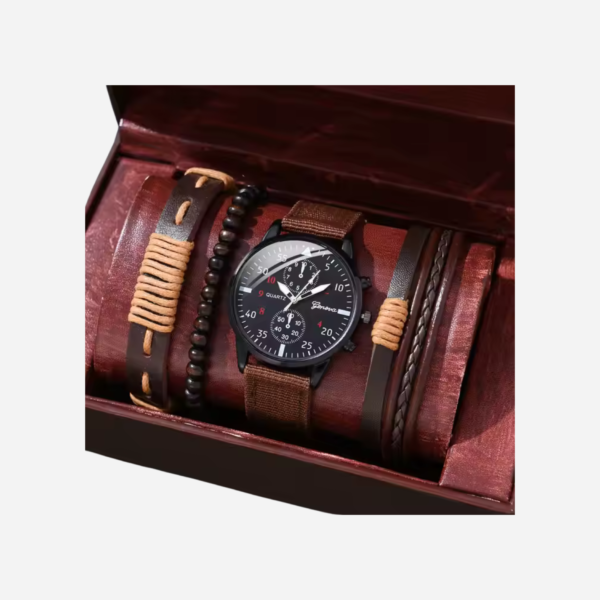 Luxury Men's Quartz Wristwatch Set with Leather Bracelet